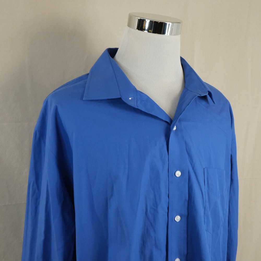 Oak Hill 19 37/38 Classic Fit Dress Shirt Blue Non-Iron Cotton Button Front Mens